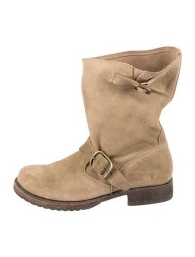 Pre-owned Frye Suede Moto Boots In Neutral