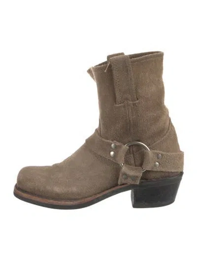 Pre-owned Frye Suede Moto Boots In Neutral