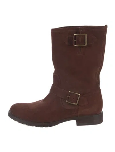 Pre-owned Frye Suede Moto Boots In Neutrals