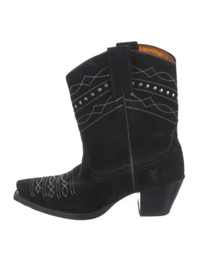 Pre-owned Frye Suede Printed Western Boots In Black