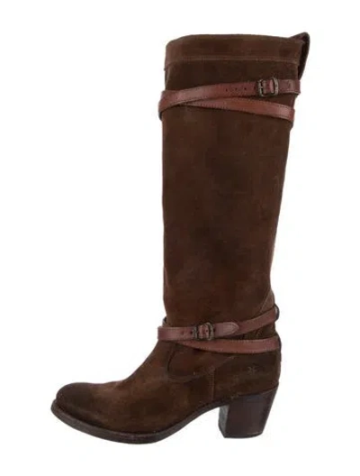 Pre-owned Frye Suede Riding Boots In Brown