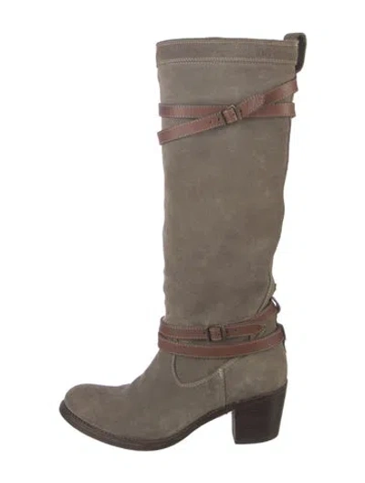 Pre-owned Frye Suede Riding Boots In Neutral