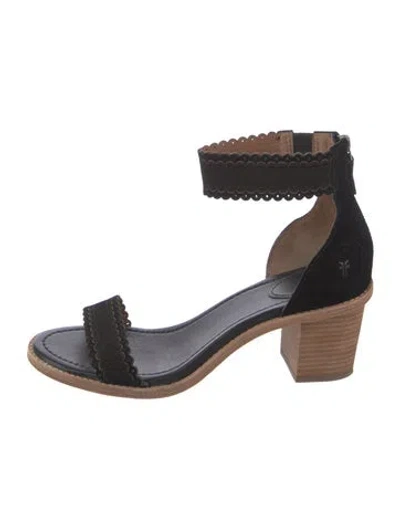 Pre-owned Frye Suede Scalloped Accent Sandals In Black