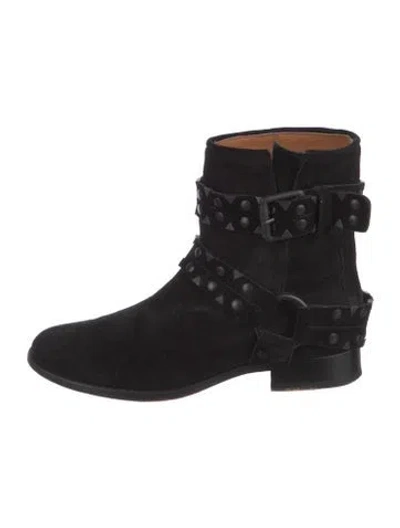 Pre-owned Frye Suede Studded Accents Moto Boots In Black