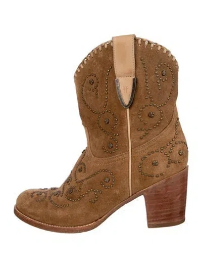 Pre-owned Frye Suede Studded Accents Western Boots In Neutral