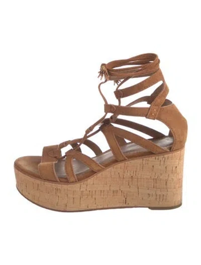 Pre-owned Frye Suede Tassel Accents Gladiator Sandals In Brown