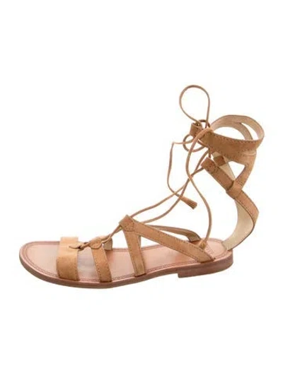 Pre-owned Frye Suede Tassel Accents Gladiator Sandals In Brown