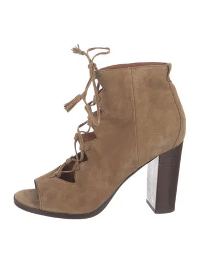 Pre-owned Frye Suede Tassel Accents Lace-up Boots In Neutral