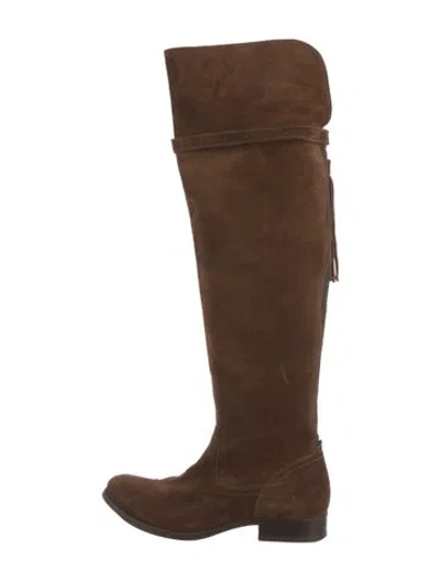 Pre-owned Frye Suede Tassel Accents Riding Boots In Brown