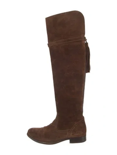 Pre-owned Frye Suede Tassel Accents Riding Boots In Brown