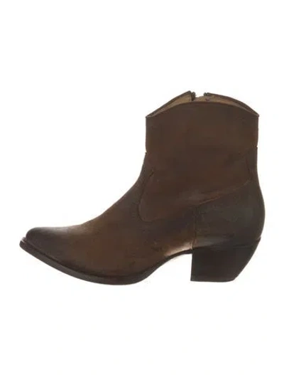 Pre-owned Frye Suede Western Boots In Brown