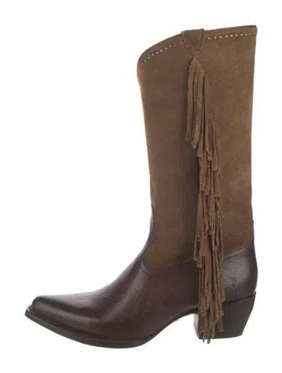 Pre-owned Frye Suede Western Boots In Neutral