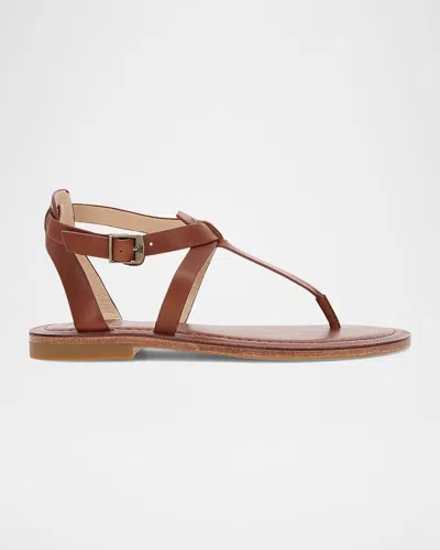 Frye Taylor Calfskin Ankle-strap Thong Sandals In Brown