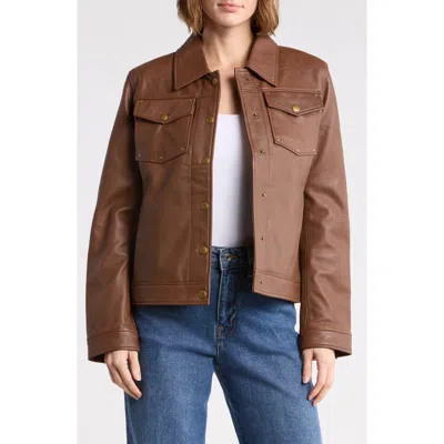 Frye Trucker Leather Jacket In Brown