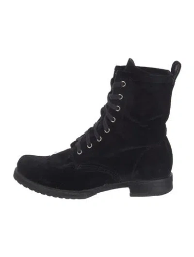 Pre-owned Frye Velvet Lace-up Boots In Black