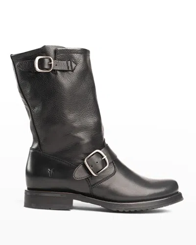 Frye Veronica Leather Buckle Short Moto Boots In Black