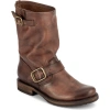 Frye Veronica Leather Buckle Short Moto Boots In Stone - Tonara