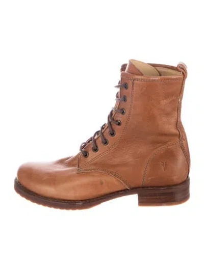 Pre-owned Frye Vintage Leather Combat Boots In Brown