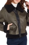 Frye Faux Shearling Aviator Jacket In Olive Green