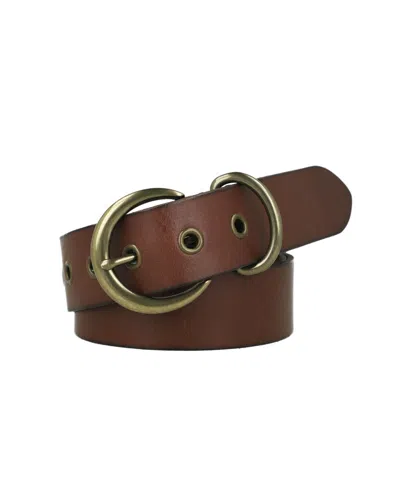 Frye Women's 38mm Flat Strap With Metal Keeper Leather Belt In Brown
