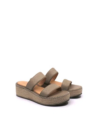 Frye Women's Joy Woodstock 2 Band Platform Slide In Clay In Grey