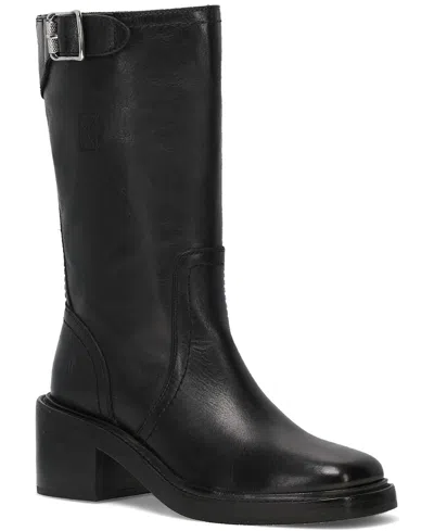 Frye Women's Kate Moto Mid Round Toe Leather Boots In Black
