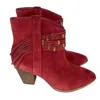 Frye Women's Suede Fringe Stud Bootie In Red In Red