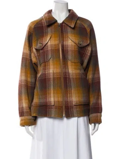 Pre-owned Frye Wool Plaid Print Utility Jacket In Neutral