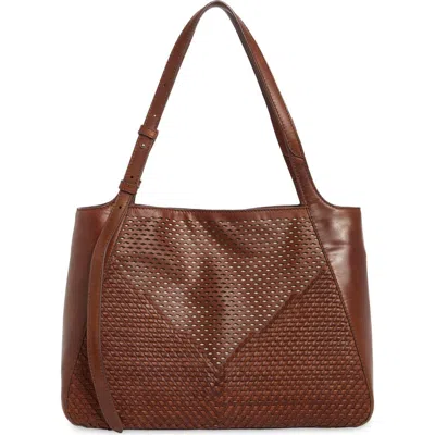 Frye Woven Perforated Leather Tote In Cognac