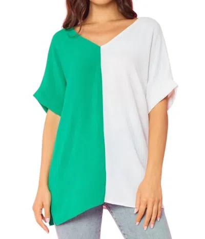 Fsl Apparel Color Block Blouse In Green/white In Multi