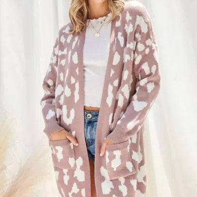 Fsl Apparel Leopard Print Sweater Cardigan In Dusty Lilac In Brown