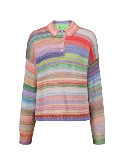 Ftc Upknit Striped-knit Long-sleeves Polo In Multi