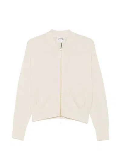 Ftc Zip-up Ribbed-trim Cardigan In Neutral