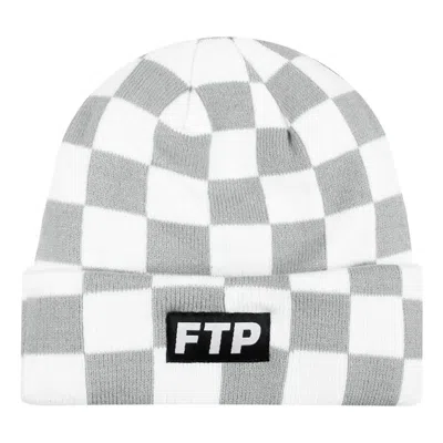 Pre-owned Ftp Checkered Logo Beanie In White