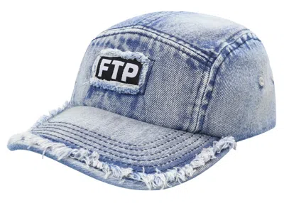 Pre-owned Ftp Frayed Denim Logo Camp Hat In Light Indigo