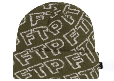 Pre-owned Ftp Men's  All Over Outline Logo Beanie In Olive In Green