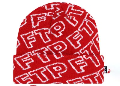Pre-owned Ftp Men's  All Over Outline Logo Beanie In Red