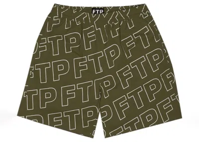 Pre-owned Ftp Men's  All Over Outline Logo Short In Olive