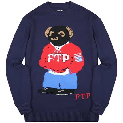Pre-owned Ftp Men's  Bear Knit Sweater In Navy Blue