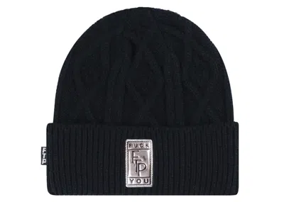 Pre-owned Ftp Men's  Big Body Cable Knit Beanie In Black