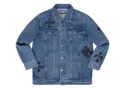Pre-owned Ftp Men's  Cross Logo Denim Trucker Jacket In Indigo In Purple