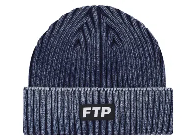 Pre-owned Ftp Men's  Denim Dye Logo Beanie In Washed Indigo