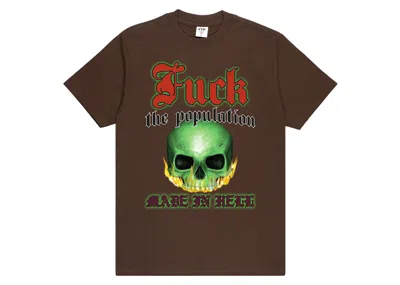 Pre-owned Ftp Men's  Flaming Skull Tee Shirt In Brown