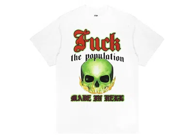 Pre-owned Ftp Men's  Flaming Skull Tee Shirt In White
