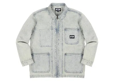 Pre-owned Ftp Men's  Frayed Denim Logo Chore Jacket In Dirt Wash