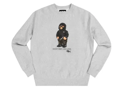 Pre-owned Ftp Men's  Hooded Bear Crewneck Sweatshirt In Heather Grey
