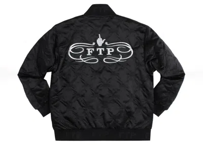 Pre-owned Ftp Men's  Quilted Satin Bomber Jacket In Black
