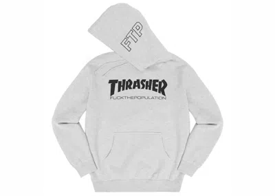 Pre-owned Ftp Men's  Thrasher Logo Pullover Hoodie In Heather Grey In Gray