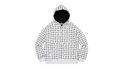 Pre-owned Ftp Men's  X Famous All Over Logo Zip Hoodie In Heather Grey