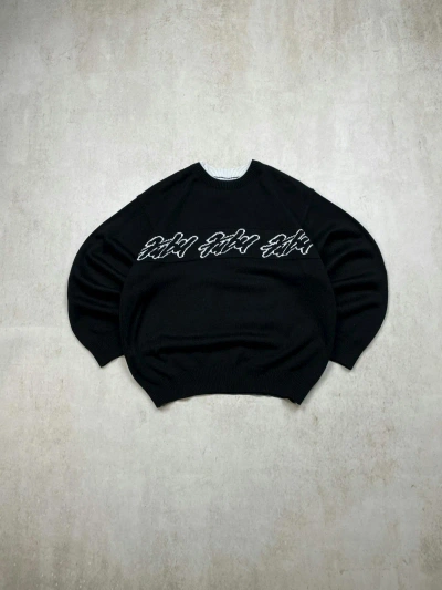 Pre-owned Fubu X Vintage Y2k Rap Vintage Fubu Big Logo Baggy/boxy Knit Sweater In Black
